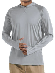 PINDODA Mens Sun Protection Hoodie UPF 50+ Fishing Hiking Shirt UV Shirts Long Sleeve Lightweight T-Shirt Solid Grey