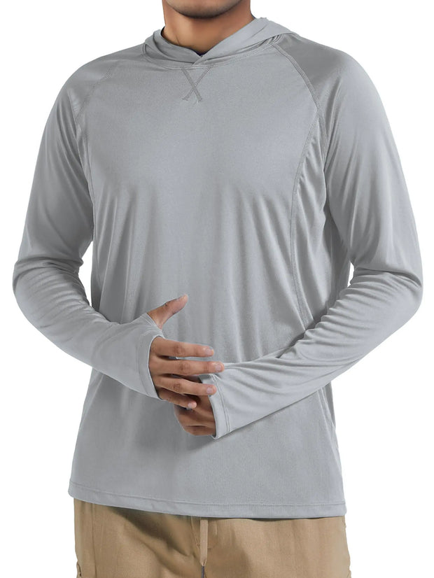 PINDODA Mens Sun Protection Hoodie UPF 50+ Fishing Hiking Shirt UV Shirts Long Sleeve Lightweight T-Shirt Solid Grey